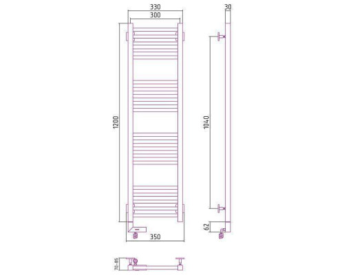 Сунержа Модус 2.0 Полотенцесушитель электрический 30x120h, лев., цвет: без покрытия 00-5600-1230