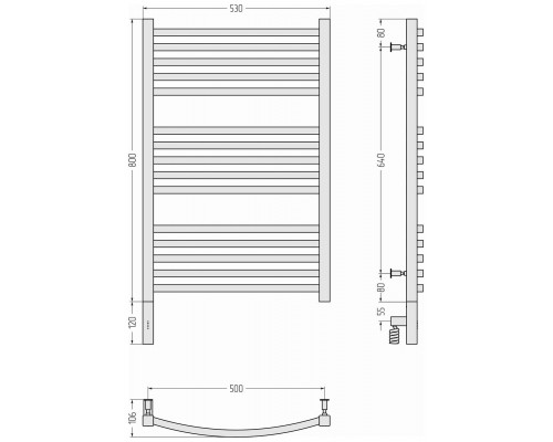 Сунержа Аркус 3.0 Полотенцесушитель электрический 53x92h см, подкл. левое, цвет: золото 03-5704-8050
