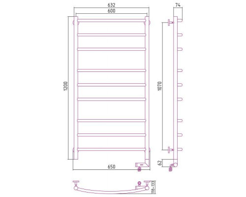 Сунержа Галант 2.0 Полотенцесушитель электрический 60x120h, прав., цвет: без покрытия 00-5201-1260