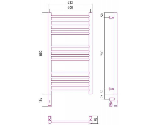 Сунержа Богема 3.0 Полотенцесушитель электрический 40x80h, лев., цвет: золото 03-5804-8040