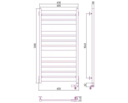 Сунержа Центурион 2.0 Полотенцесушитель электр. 60x120h, прав., цвет: темн. титан муар 15-5603-1260
