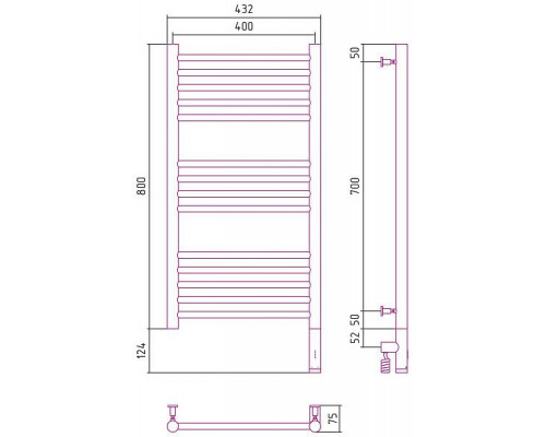 Сунержа Богема 3.0 Полотенцесушитель электрический 40x80h, прав., цвет: шампань 020-5805-8040