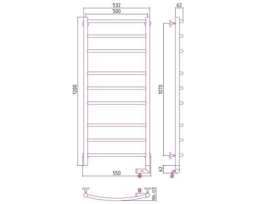 Сунержа Галант 2.0 Полотенцесушитель электрический 50x120h, прав., цвет: без покрытия 00-5201-1250