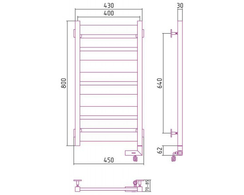 Сунержа Центурион 2.0 Полотенцесушитель электрический 40x80h, прав., цвет: мат. белый 30-5603-8040