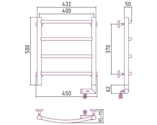 Сунержа Галант 2.0 Полотенцесушитель электрический 40x50h, прав., цвет: белый 12-5201-5040