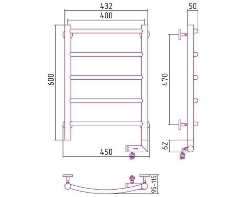 Сунержа Галант 2.0 Полотенцесушитель электрический 40x60h, прав., цвет: мат. черный 31-5201-6040