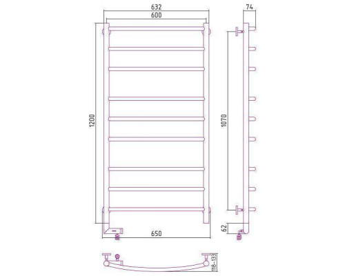 Сунержа Галант 2.0 Полотенцесушитель электрический 60x120h, лев., цвет: мат. черный 31-5200-1260