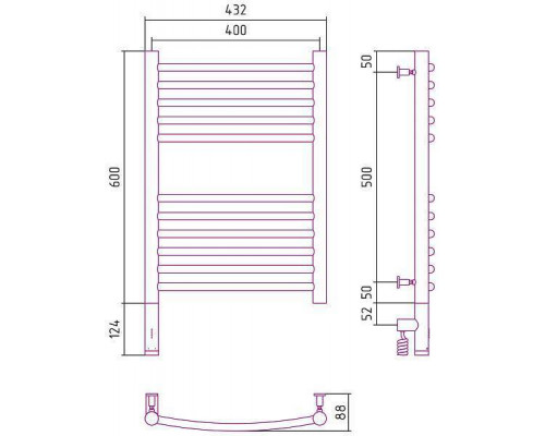 Сунержа Богема 3.0 Полотенцесушитель электрический 40x60h, лев., цвет: мат. золото 032-5802-6040