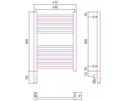 Сунержа Богема 3.0 Полотенцесушитель электрический 40x60h, лев., цвет: темн. титан муар 15-5804-6040