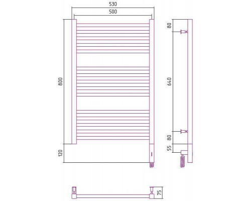 Сунержа Модус 3.0 Полотенцесушитель электрический 50x80h, прав., цвет: мат. белый 30-5701-8050