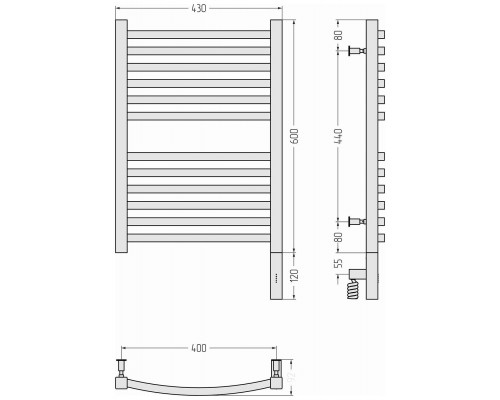 Сунержа Аркус 3.0 Полотенцесушитель электрический 43x72h см, подкл. правое, цвет: белый 12-5705-6040