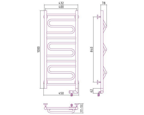 Сунержа Элегия 2.0 Полотенцесушитель электрический 40x100h, прав., цвет: без покрытия 00-5219-1040