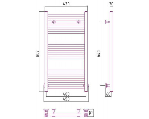 Сунержа Модус Полотенцесушитель водяной 40x80h, цвет: матовый черный 31-0250-8040