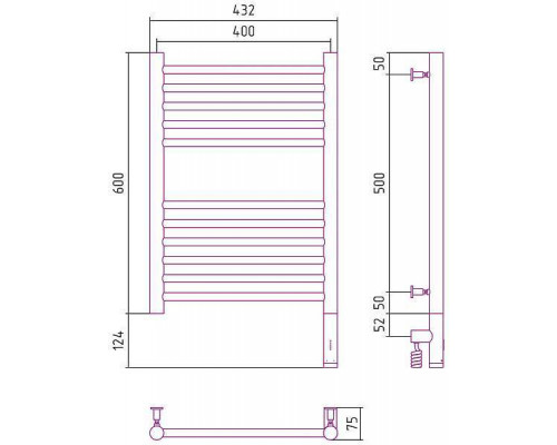Сунержа Богема 3.0 Полотенцесушитель электрический 40x60h, прав., цвет: золото 03-5805-6040