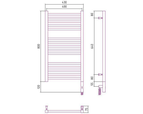 Сунержа Модус 3.0 Полотенцесушитель электрический 40x80h, прав., цвет: мат. белый 30-5701-8040