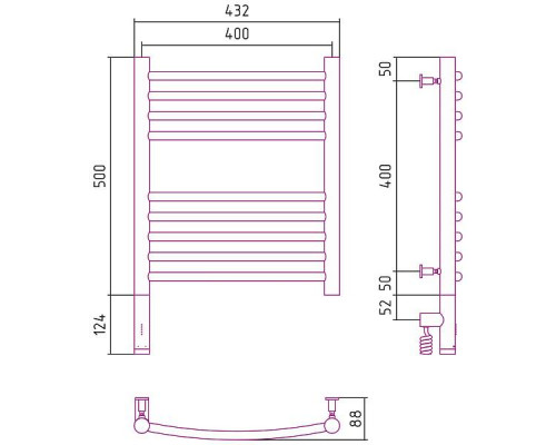 Сунержа Богема 3.0 Полотенцесушитель электрический 40x50h, лев., цвет: темн. титан муар 15-5802-5040