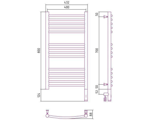 Сунержа Богема 3.0 Полотенцесушитель электрический 40x80h, прав., цвет: без покрытия 00-5803-8040