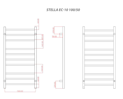 Полотенцесушитель электрический с/т COMFYSAN Stella EC-10 100/50, никель, гальваника