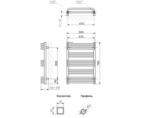 Полотенцесушитель Terma POLA 780/500 RAL9016 белый матовый