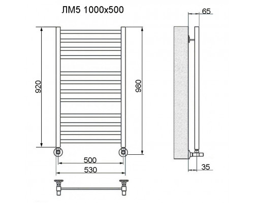 Полотенцесушитель водяной Ника MODERN ЛМ-5 100/50 RAL9005 черный матовый