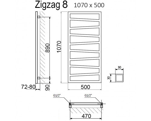Полотенцесушитель Terma ZIGZAG 1070/500 RAL9005 черный матовый