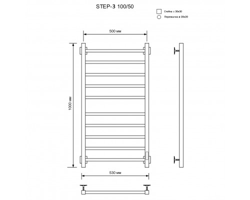 Полотенцесушитель электрический кабельный  Ника STEP-3 100/50 RAL9005 черный матовый U