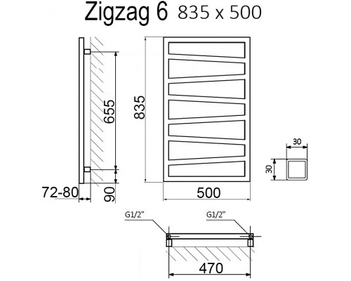 Полотенцесушитель Terma ZIGZAG 835/500 RAL9005 черный матовый