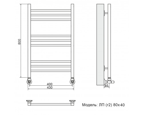 Полотенцесушитель водяной Ника CLASSIC ЛП (Г2) 80/40 RAL9005 черный матовый с вентилями (комплект люкс)